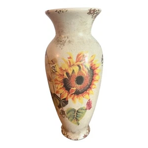 Floral Sonnenblume Keramik Vase 10,5" hoch Crackle Glasur Look - Bild 1 von 9