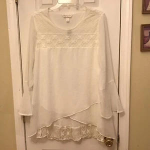 Krazy Kat Womens L White Lace Romantic Tunic Top Blouse Sheer Overlay Tiered NWT - Picture 1 of 11