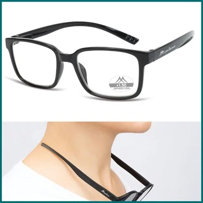 Occhiali da lettura uomo donna vista occhiale montana rettangolari collo neri - Immagine 1 di 4