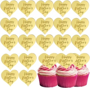 25Pcs Happy Mothers Day Cupcake Topper Acrylic Mirror Disc Heart Cake Engraved C - Picture 1 of 6