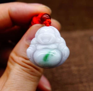 Certified Natural A White Green Jade jadeite Fei cui 翡翠Buddha Pendant 1820 - Picture 1 of 10