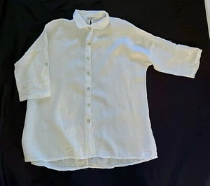 Túnica Meo Meli, Hecha en Itaiy Blanca Lino Manga Pestaña - Talla US XL/XXL - Imagen 1 de 3