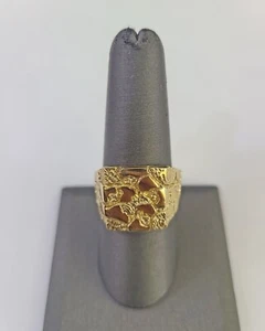 Real 10k Nugget Ring Yellow Gold Men Casual Square Ring 10kt - Picture 1 of 7