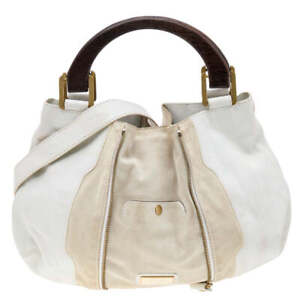 JIMMY CHOO White/Light Beige Leather and Suede Maia Hobo