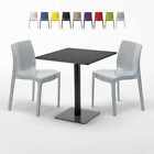 Table carrée noire 70x70 avec 2 chaises colorées Ice Kiwi