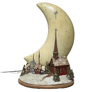 De Colección Cerámica Navidad Media Luna 9" Luz Decoración Nevada Iglesia Pueblo FUNCIONA Foto 1 de 4
