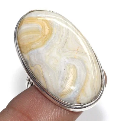 Anillo étnico Scheelita azul enchapado en plata 925 joyería hecha a mano talla US 7 GW Foto 1 de 3