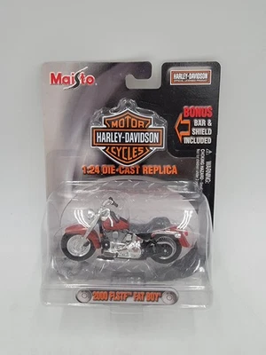 MAISTO - 1:24 Diecast - HARLEY DAVIDSON 2000 FLSTF FAT BOY MOTORCYCLE - REDISH - Image 1 of 4