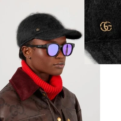 GORRA DE BÉISBOL GUCCI MEZCLA DE LANA MOHAIR con TONO DORADO GG LOGO SOMBRERO UNISEX talla L Foto 1 de 4