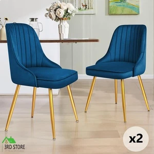 ALFORDSON 2x Dining Chairs Kitchen Accent Lounge Padded Tufted Seat Velvet Blue - Picture 1 of 12