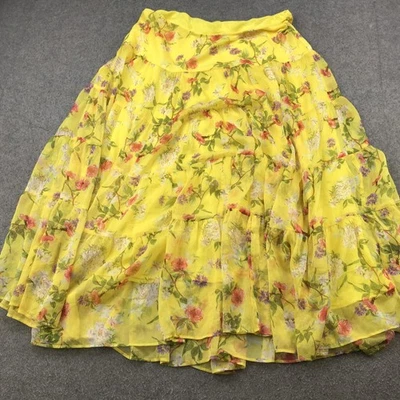 Maxi Falda Boho Lauren Para Mujer XL Amarilla Floral En Niveles Gasa Forrada Foto 1 de 4