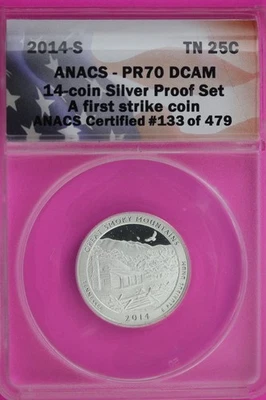 2014 S PR 70 Silver Quarter Great Smoky Mountains ATB ANACS Graded Certified 97 - Image 1 of 3