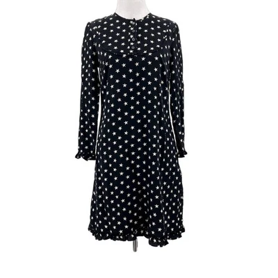 J. Vestido festoneado con botones estrellas de seda blanco y negro Crew Collection talla 0 Foto 1 de 4