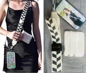 SAVE THE GIRLS CROSSBODY PHONE & POUCH IVORY/BLK. CHEVRON~NWT - Picture 1 of 5