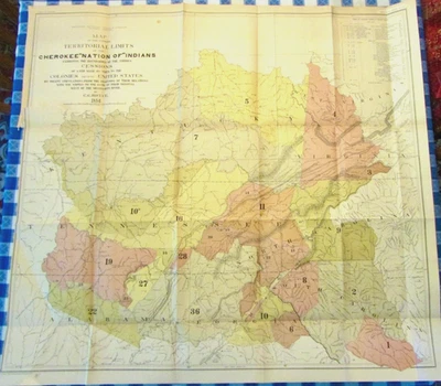 Mapa del territorio de la antigua nación cherokee de indios 1884 de 30 por 32 pulgadas Foto 1 de 4