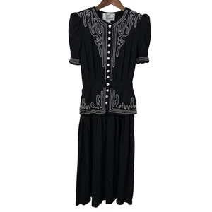 VTG Womens 80s Long Dress Western Dolly Parton Country Prairie Rodeo Cord Sz 4 - Picture 1 of 12