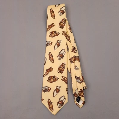 Lands’ End Silk Necktie Mens 58” Yellow Brown Shoe Pattern Menswear Novelty - Image 1 of 4
