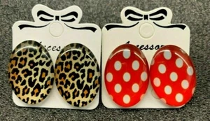 2 pairs of large oval 18 x 25 mm glass/ acrylic earrings - Picture 1 of 6