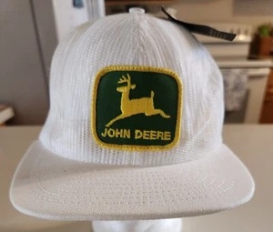 VTG John Deere Full White Mesh Patch Trucker Hat Snapback Louisville Mfg. NOS - Picture 1 of 7