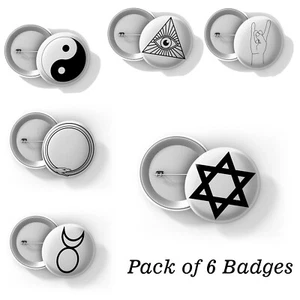 Símbolos ocultos-Illuminati, Yin-Yang, hexagrama, Ouroboros, mano -38 mm insignias de botón - Imagen 1 de 7