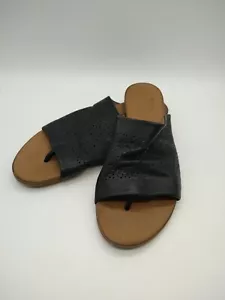 Spring Step Geti Sandals Women's 39 EU 7.5-8 US Black Slides Leather Toe Loop - Picture 1 of 11