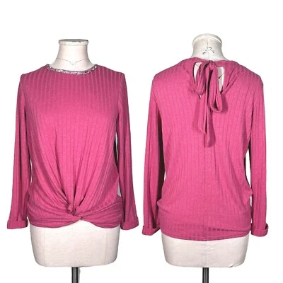 Blusa JUICY COUTURE inverno brilho torção gola redonda frisada top com nervuras rosa média - Imagem 1 de 4