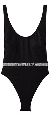 VICTORIA'S SECRET Shine Strap Plunge Swimsuit Side Boob High Cut Black Bling M Foto 1 de 3