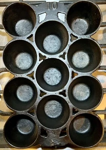 Antique 11-Hole Cast Iron Popover Pan, Two Inset Handles marked 10 & A, 6.8 lbs - Picture 1 of 12