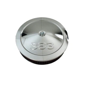 Limpiador de aire cromado con logotipo de Chevy 383 14" filtro lavable base plana Holley SBC HotRod - Imagen 1 de 2
