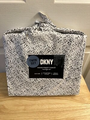 Nuevo juego de sábanas dobles DKNY blanco/negro/gris lavado suave cómodo 3 piezas Foto 1 de 4