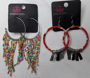 NEW, Set of 2, Woman’s PAPARAZZI Multicolor Tassel Hoop Earrings