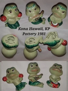 Kona Hawaii KP Pottery, Frog Musicians THREE~3~THREE Handmade Hand Painted 1981 - Picture 1 of 7