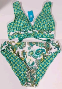 Women Bikini Sets Two Piece Swimsuits Deep V Neck Self Tie Paisley (A1) - Picture 1 of 10