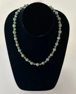 Vintage Style Handcrafted Necklace of Chrysoprase Clear Quartz & Sterling Silver - Picture 1 of 3