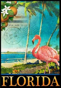 Affiche - Publicité de voyage rétro Florida Flamingo Beach, 4 tailles - Imagekind - Photo 1 sur 20