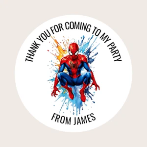 Personalised Round Birthday Party Sweet Bag Stickers Kids Spiderman Design 001 - Picture 1 of 3
