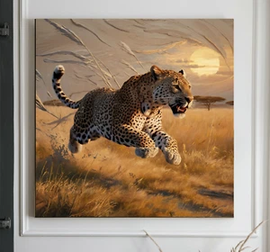 XXL LEINWAND BILDER BIS 140x140x5 LEOPARD SERENGETI AFRIKA GEMÄLDE MALEREI TIERE - Bild 1 von 2