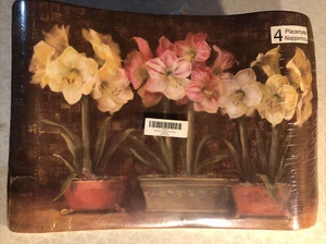NEW 4-Placemats Napperons Amaryllis Flowers Pots Carol Rowan Domay 13x19” - Picture 1 of 7