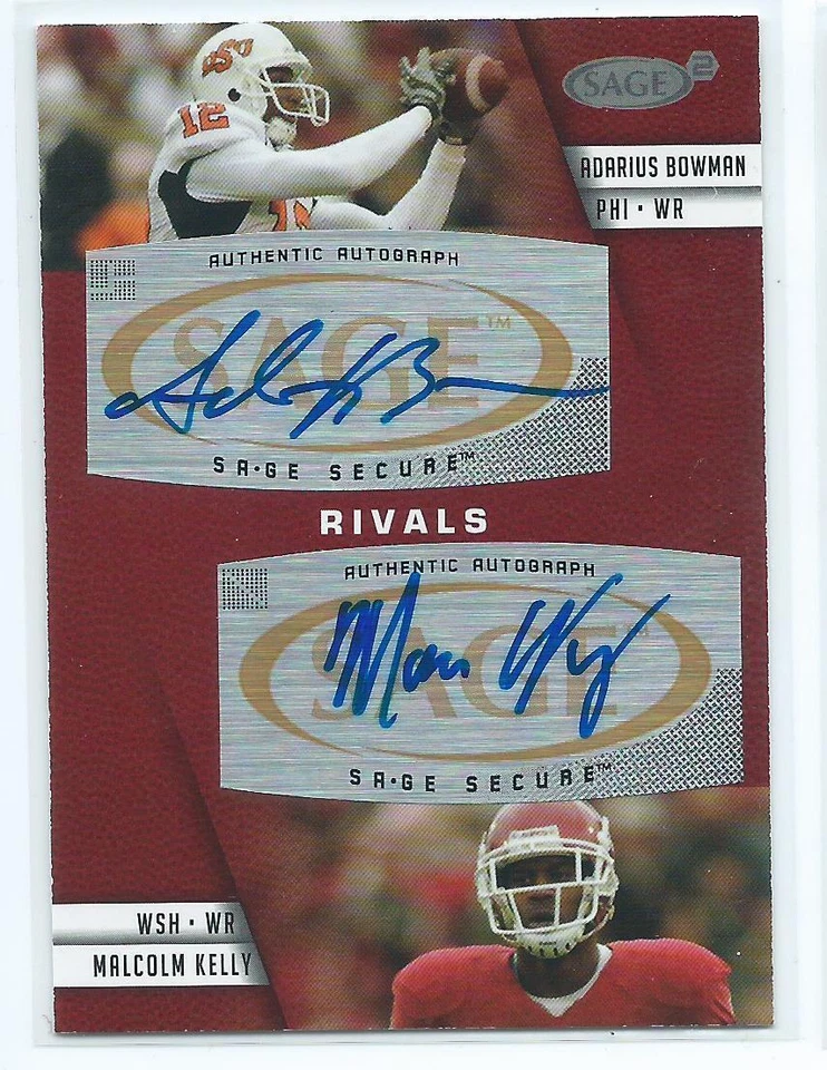 2008 Sage 2 Squared Adarius Bowman / Malcolm Kelly DUAL AUTO AUTOGRAPH RC - Image 1 of 1