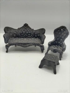 Vintage Gusseisen Miniatur Viktorianischer Stuhl Ottomane Sofa Puppenhaus Figur Dekor - Bild 1 von 11