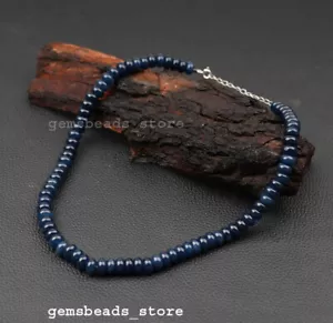 "Collar de cuarzo zafiro azul oscuro de plata esterlina 925 de 8-9 mm de 18" - Imagen 1 de 9
