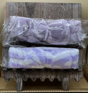 2 pc Purple Spa Headbands (1 Striped, 1 Solid Purple) - Picture 1 of 1