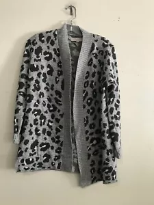 Ann Taylor Loft Petites Size XSP Wool Animal Print Gray Cardigan Sweater Women - Picture 1 of 9