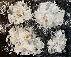 ORIGINAL WEISSE PFINGSTROSEN 16" X 20" BLUMENGEMÄLDE, GALERIE WRAP LEINWAND SIGNIERT COA - Bild 1 von 2