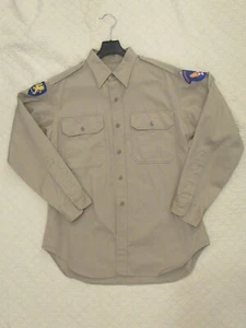Men's Military Uniform Shirt with Patches Vintage Khaki Size 16X33 - Picture 1 of 16