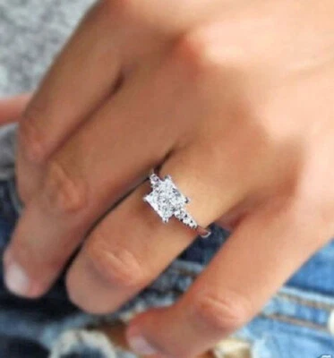 Princess Cut 2.25Ct Diamond 14K White Gold Engagement Ring Simulated in Size 5.5 - Image 1 of 3