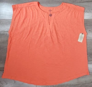 St Johns Bay Top NWT Women's Plus Size 2X Peach Cap Sleeves Split V-Neck Blouse - Picture 1 of 12