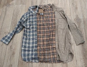 $1220 Mens Burberry Reconstructed Check LS Button Up Sport Shirt Camel Large - Picture 1 of 12