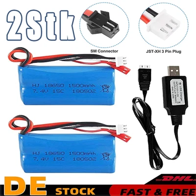 2 x 7,4 V 1500 mAh Li-Ion Akku für RC Car Drift Monster Truck Wiederauflad DHL - Bild 1 von 4