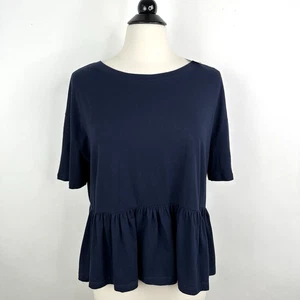 Neu mit Etikett GAP Factory kurzärmliges T-Shirt mit Rüschensaum MEDIUM indigo marineblau Rundhalsausschnitt Baumwolle - Bild 1 von 12